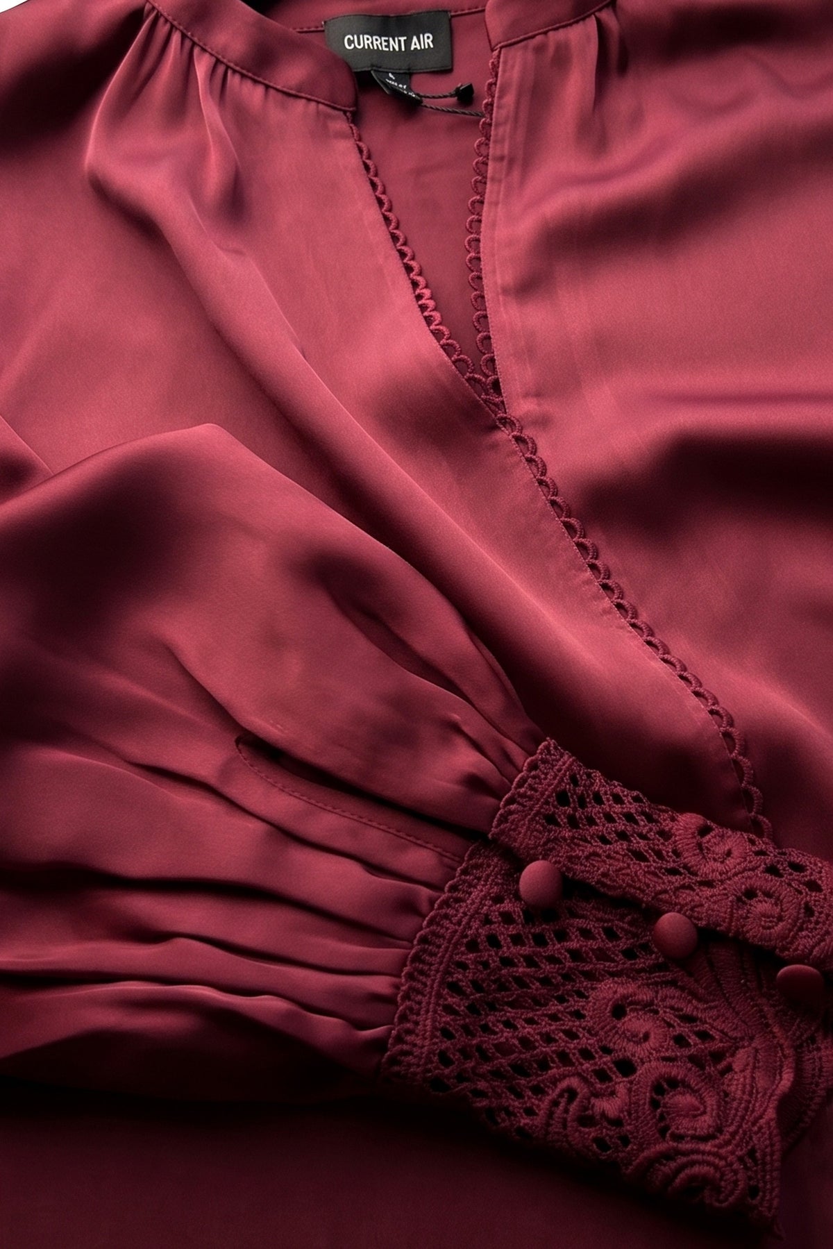 Lacet Satin Lace Trim Blouse in Red