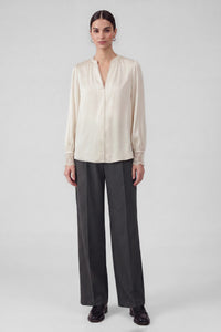 Lacet Satin Lace Trim Blouse in Ecru