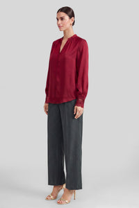 Lacet Satin Lace Trim Blouse in Red