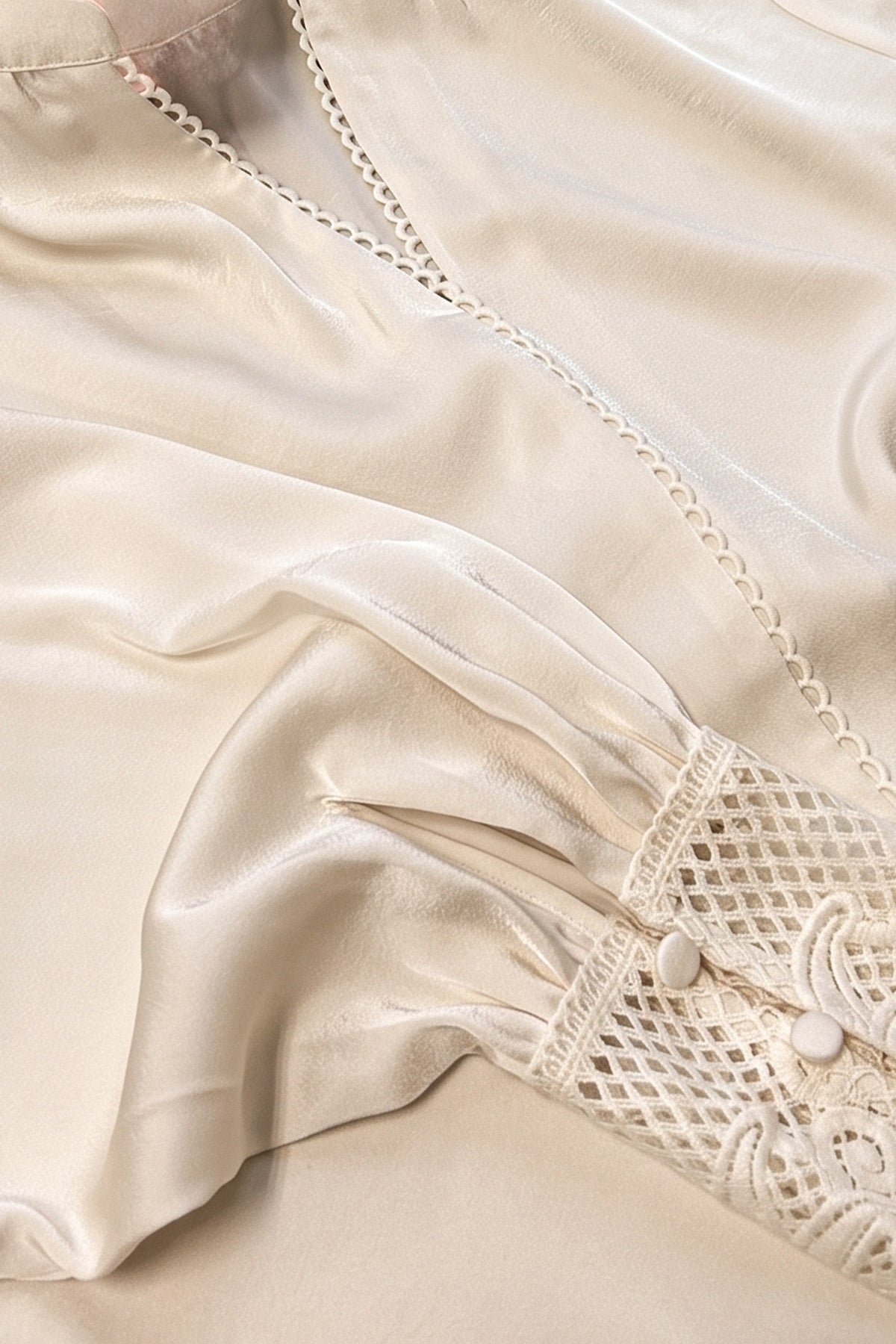 Lacet Satin Lace Trim Blouse in Ecru