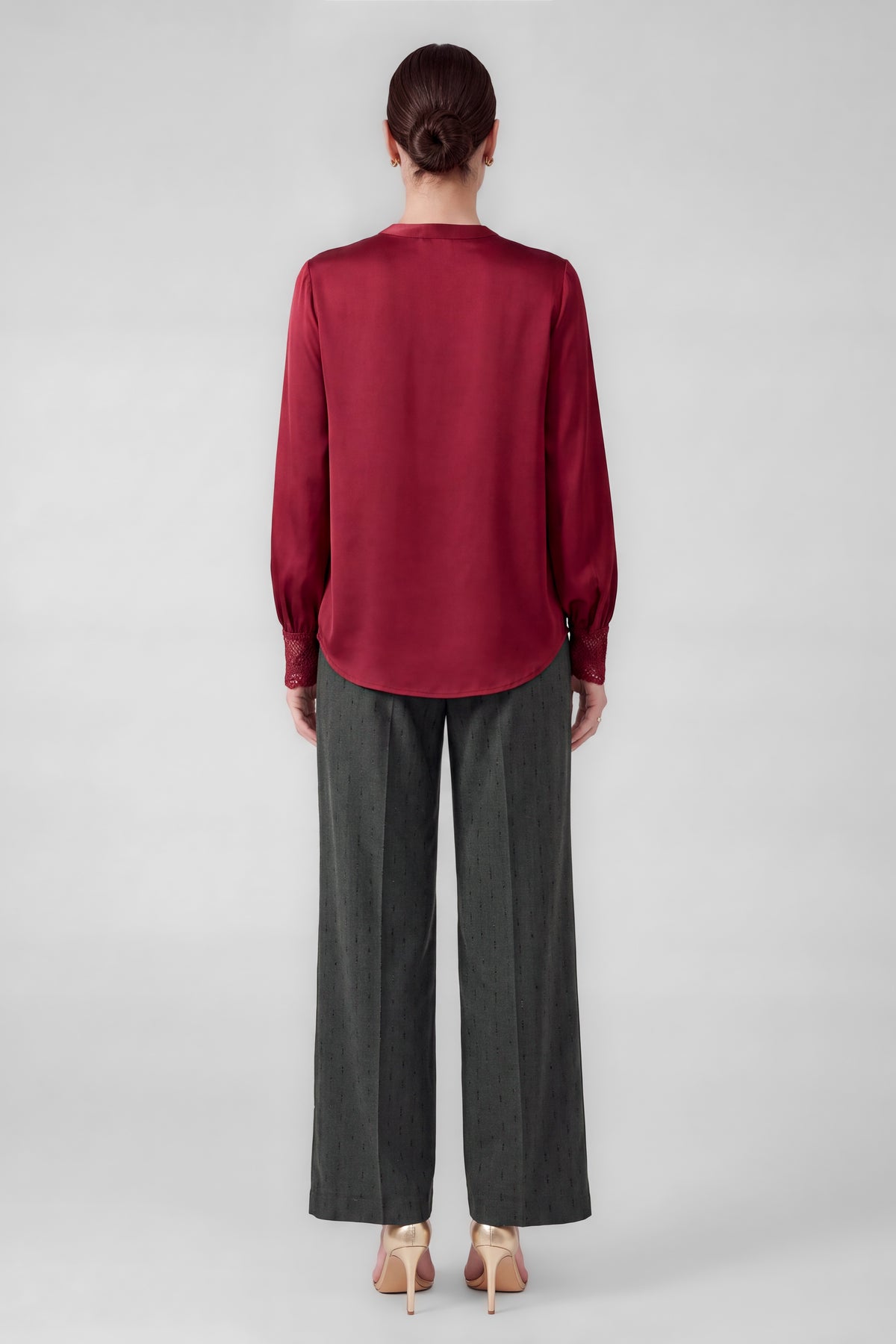 Lacet Satin Lace Trim Blouse in Red