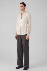Lacet Satin Lace Trim Blouse in Ecru