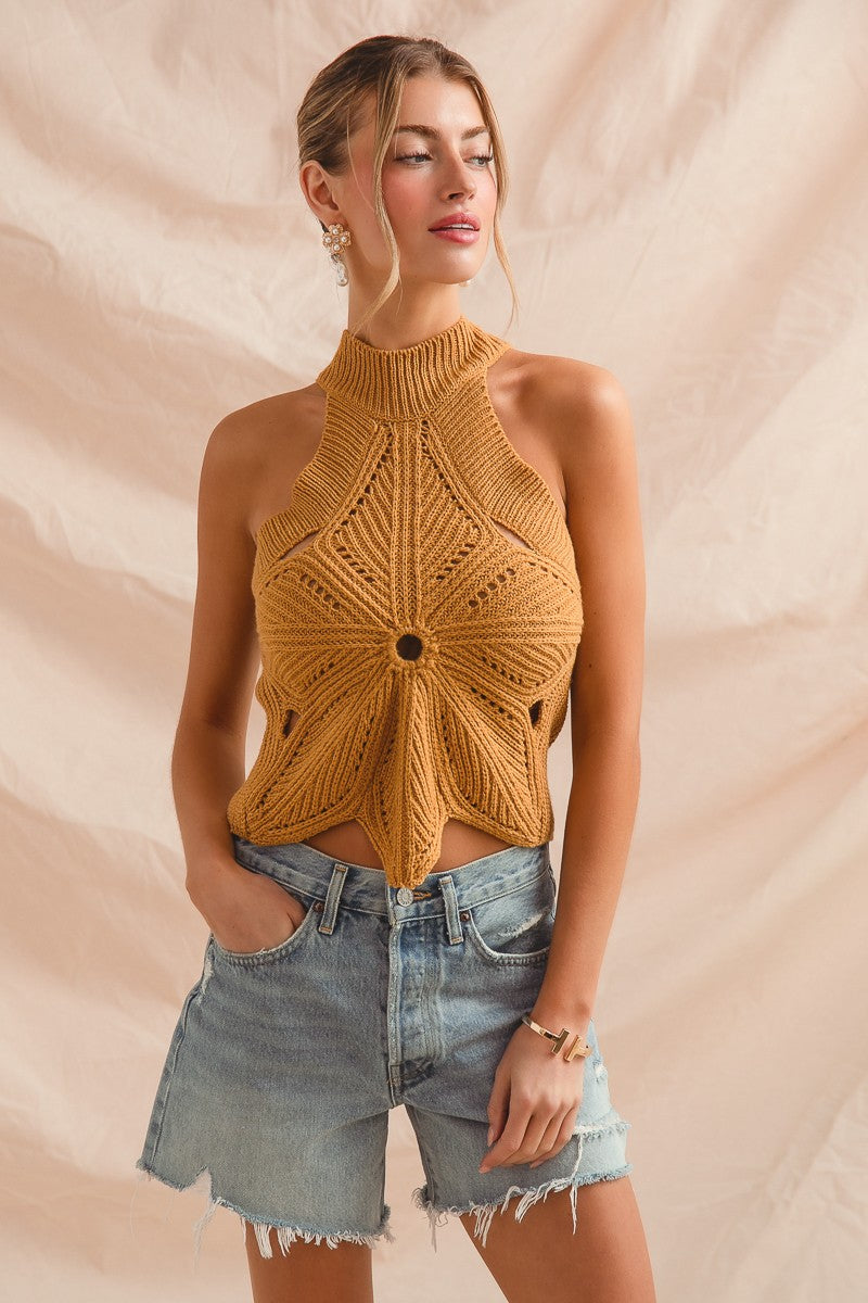 Flower Shape Halter Sweater Tank  MORE COLORS