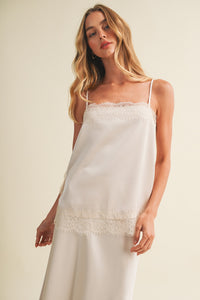 Pearl Satin Scallop Lace Trim Cami