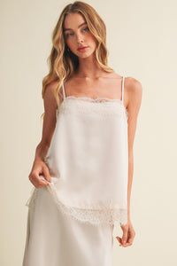 Pearl Satin Scallop Lace Trim Cami