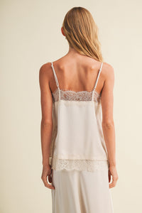 Pearl Satin Scallop Lace Trim Cami