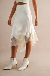 Isabeau Lace Trim Asymmetric Midi Skirt