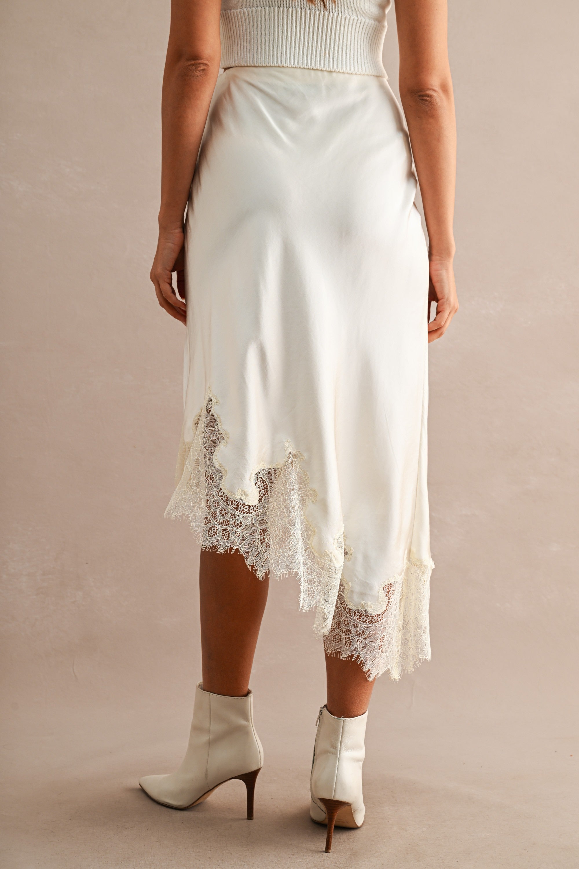 Isabeau Lace Trim Asymmetric Midi Skirt