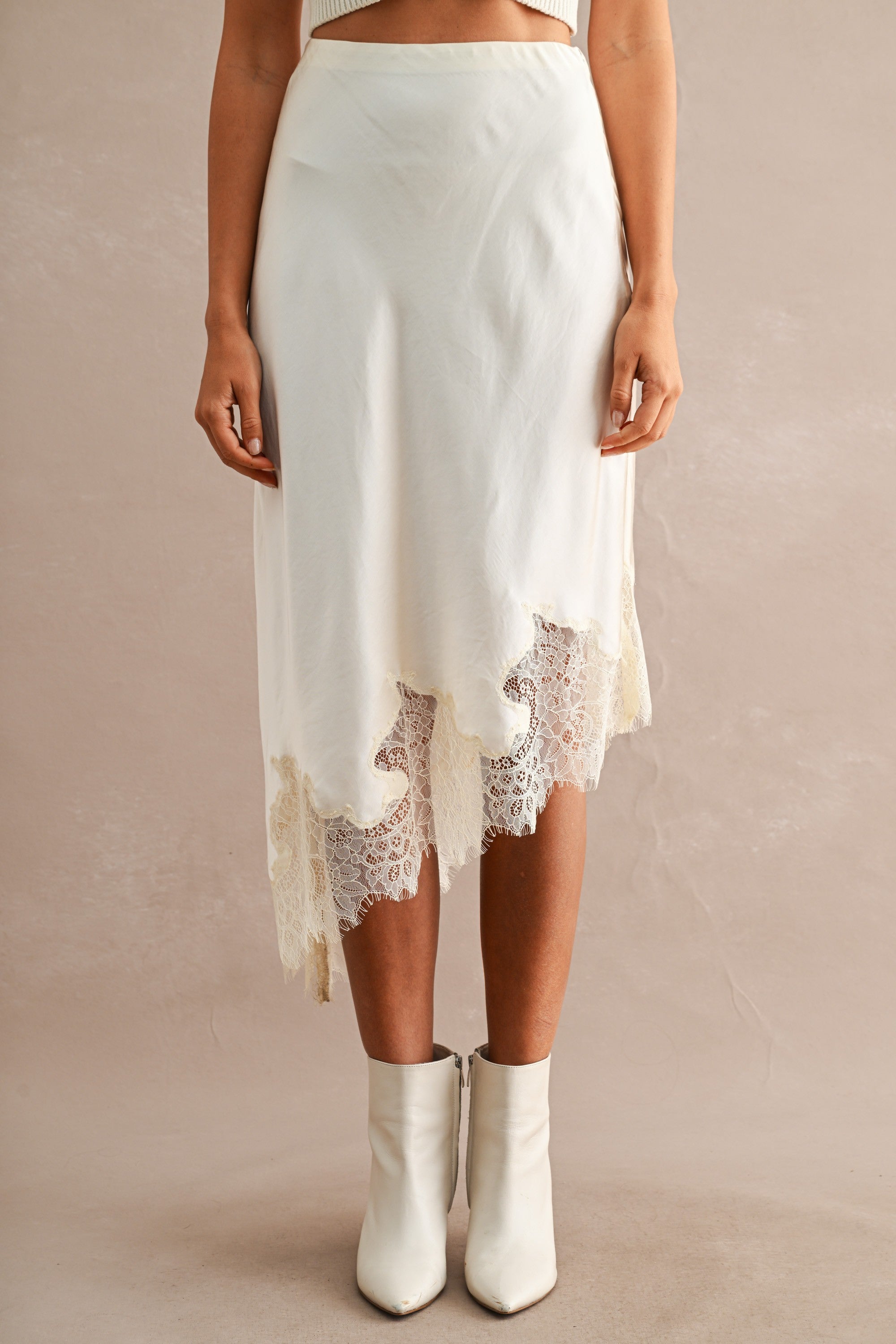 Isabeau Lace Trim Asymmetric Midi Skirt