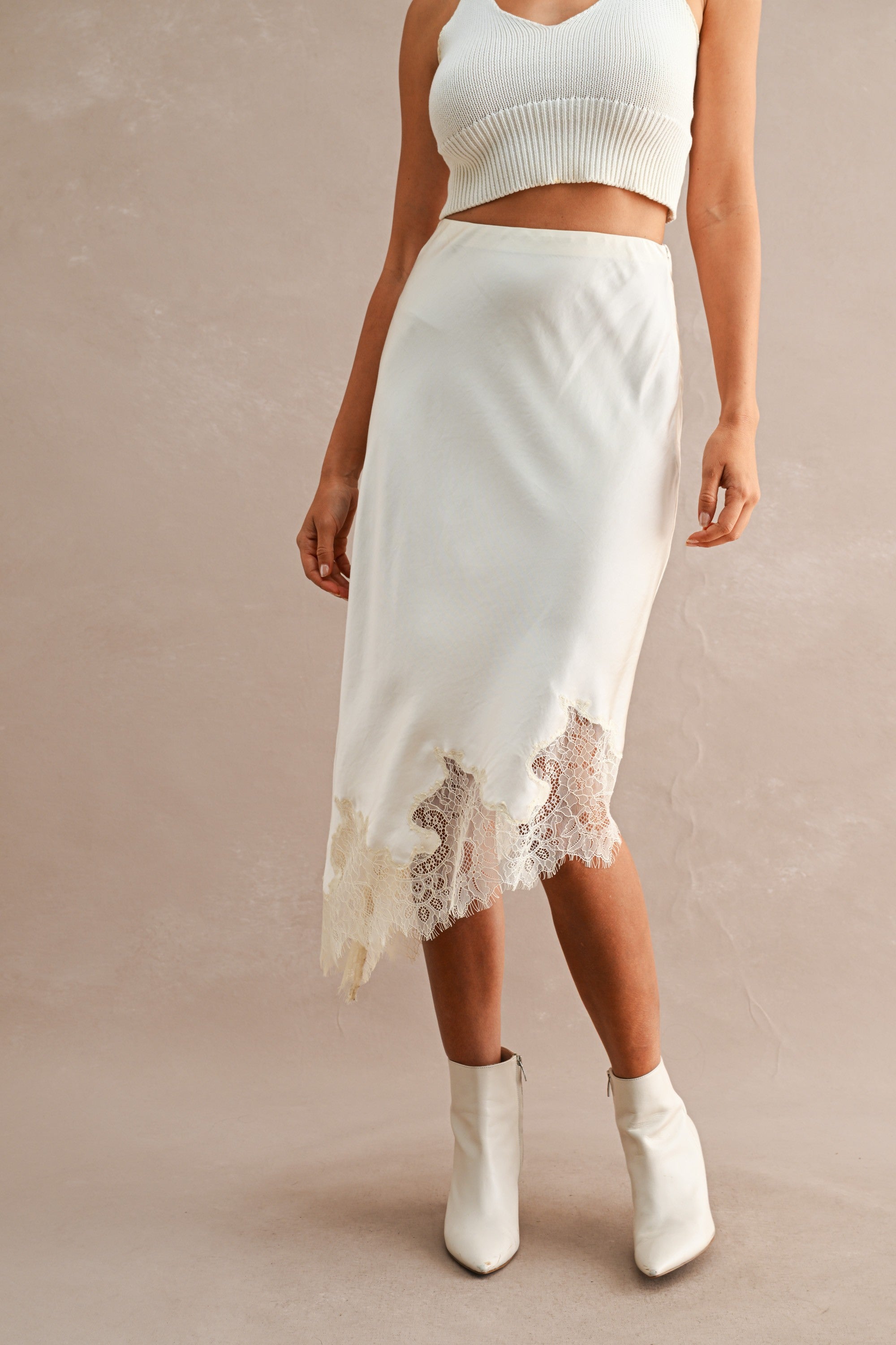 Isabeau Lace Trim Asymmetric Midi Skirt