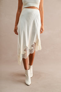 Isabeau Lace Trim Asymmetric Midi Skirt