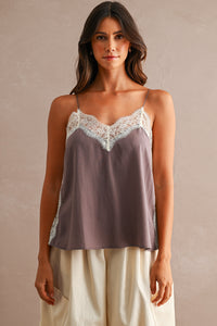 Violetta Lace Trim Cami Top in Eggplant