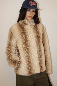 Fawn Faux Fur Snap Front Jacket in Taupe