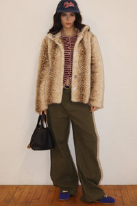 Fawn Faux Fur Snap Front Jacket in Taupe