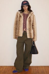 Fawn Faux Fur Snap Front Jacket in Taupe