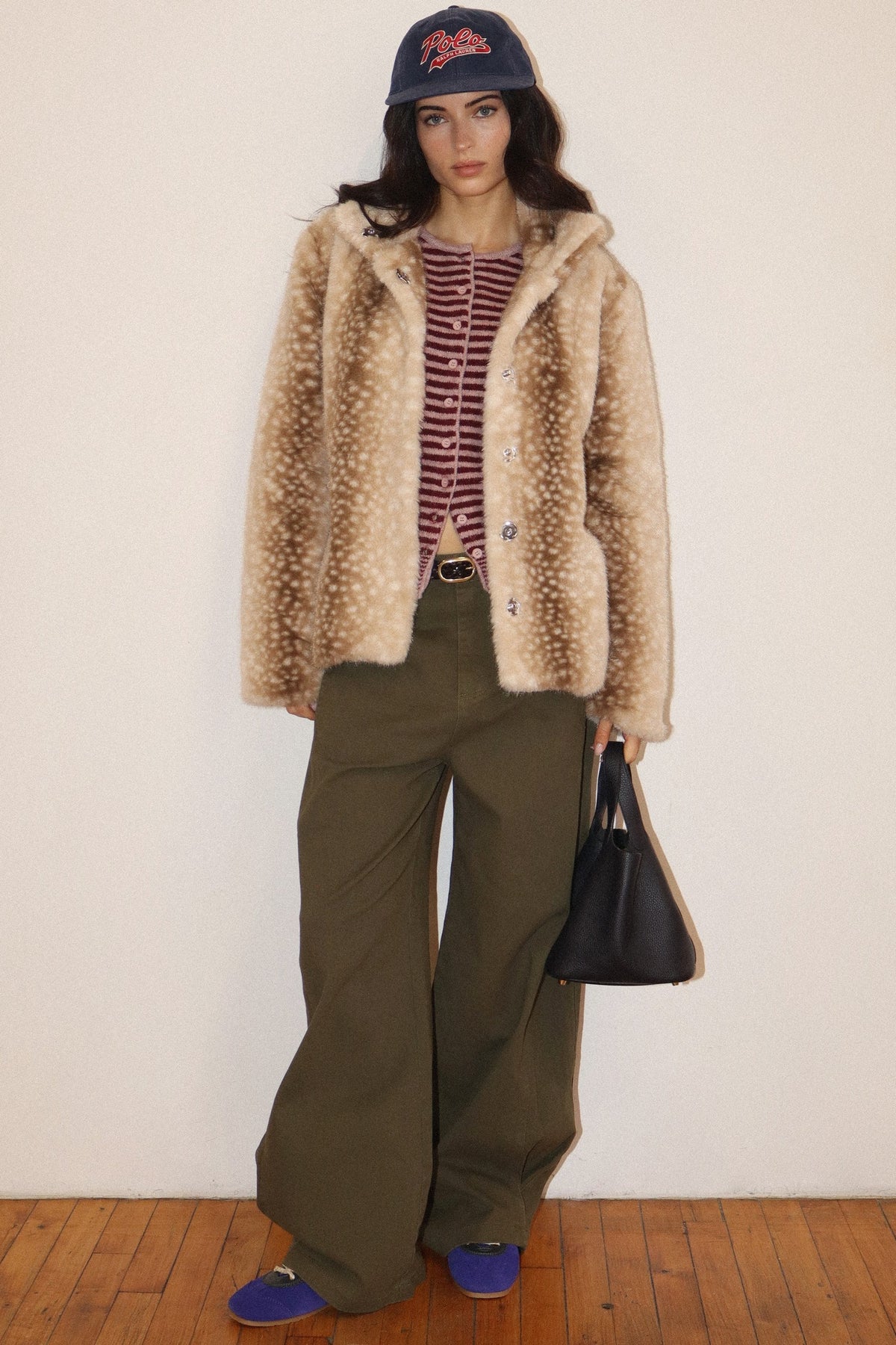 Fawn Faux Fur Snap Front Jacket in Taupe