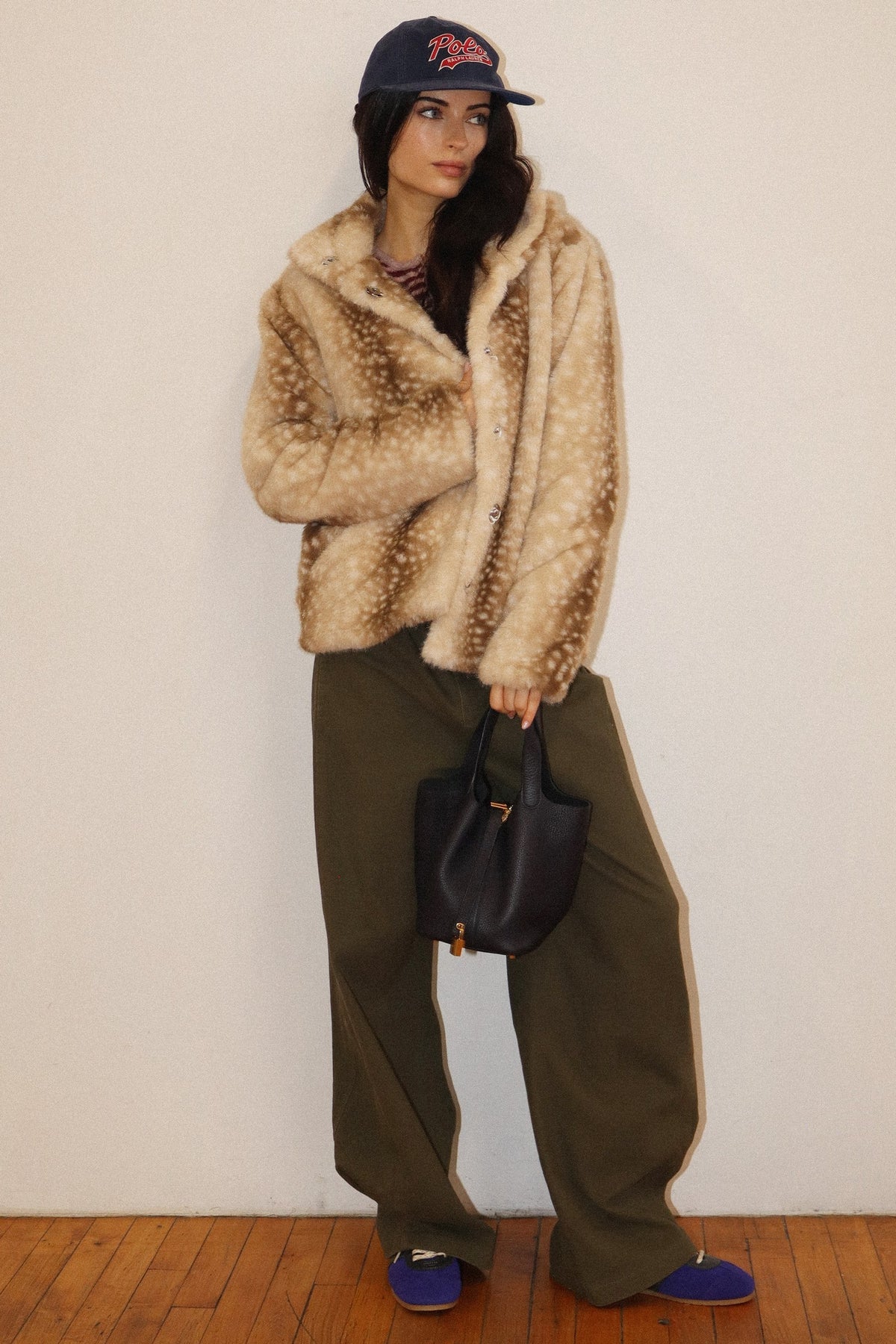 Fawn Faux Fur Snap Front Jacket in Taupe