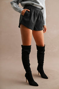 Moto Faux Leather Shorts in Black