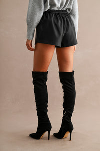 Moto Faux Leather Shorts in Black