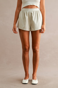 Moto Faux Leather Shorts in Ecru