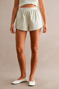 Moto Faux Leather Shorts in Ecru