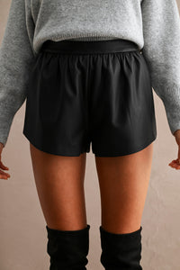 Moto Faux Leather Shorts in Black