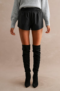 Moto Faux Leather Shorts in Black