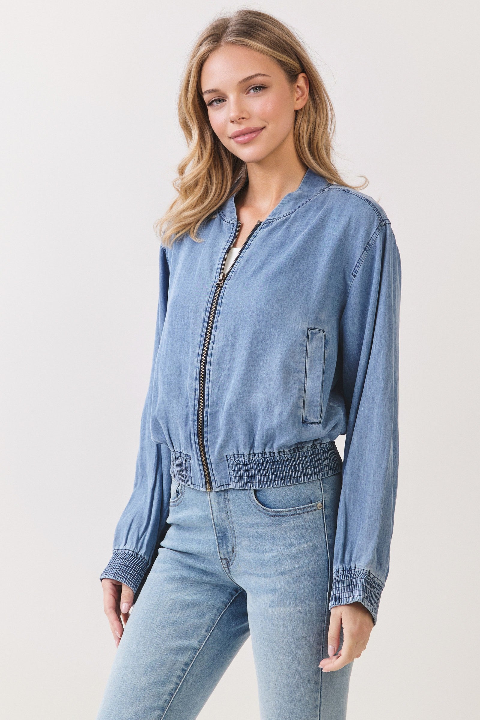 Cloud Nine Tencel Denim Bomber Jacket