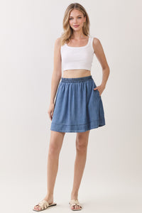 Denim Cloud Tencel Flowy A-Line Mini Skirt