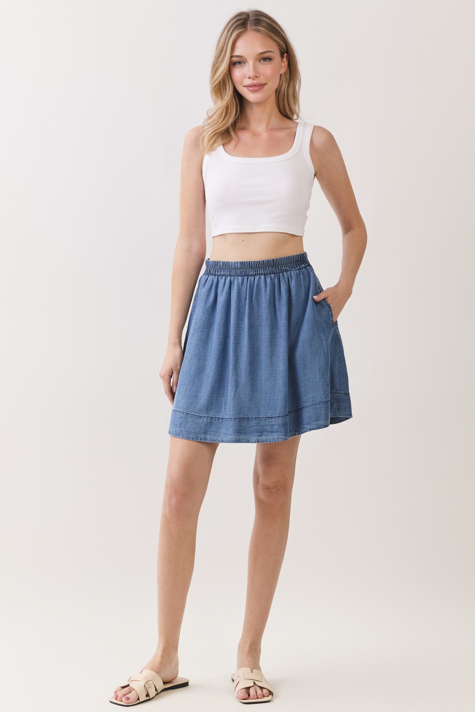Denim Cloud Tencel Flowy A-Line Mini Skirt