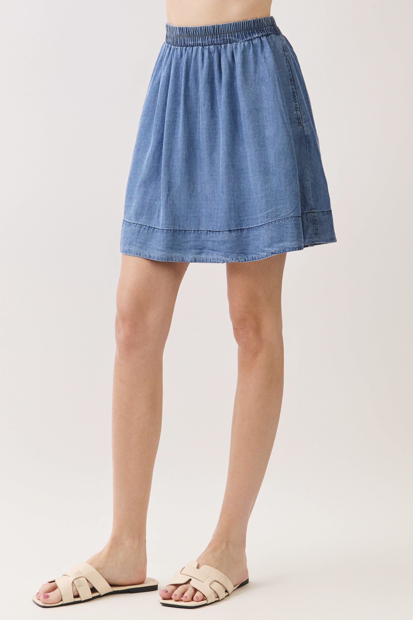 Denim Cloud Tencel Flowy A-Line Mini Skirt