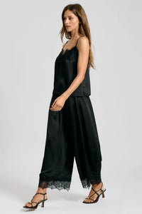 Onyx Satin Lace Trim Cami Set in Black