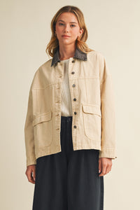 Wren Washed Denim Contrast Collar Jacket