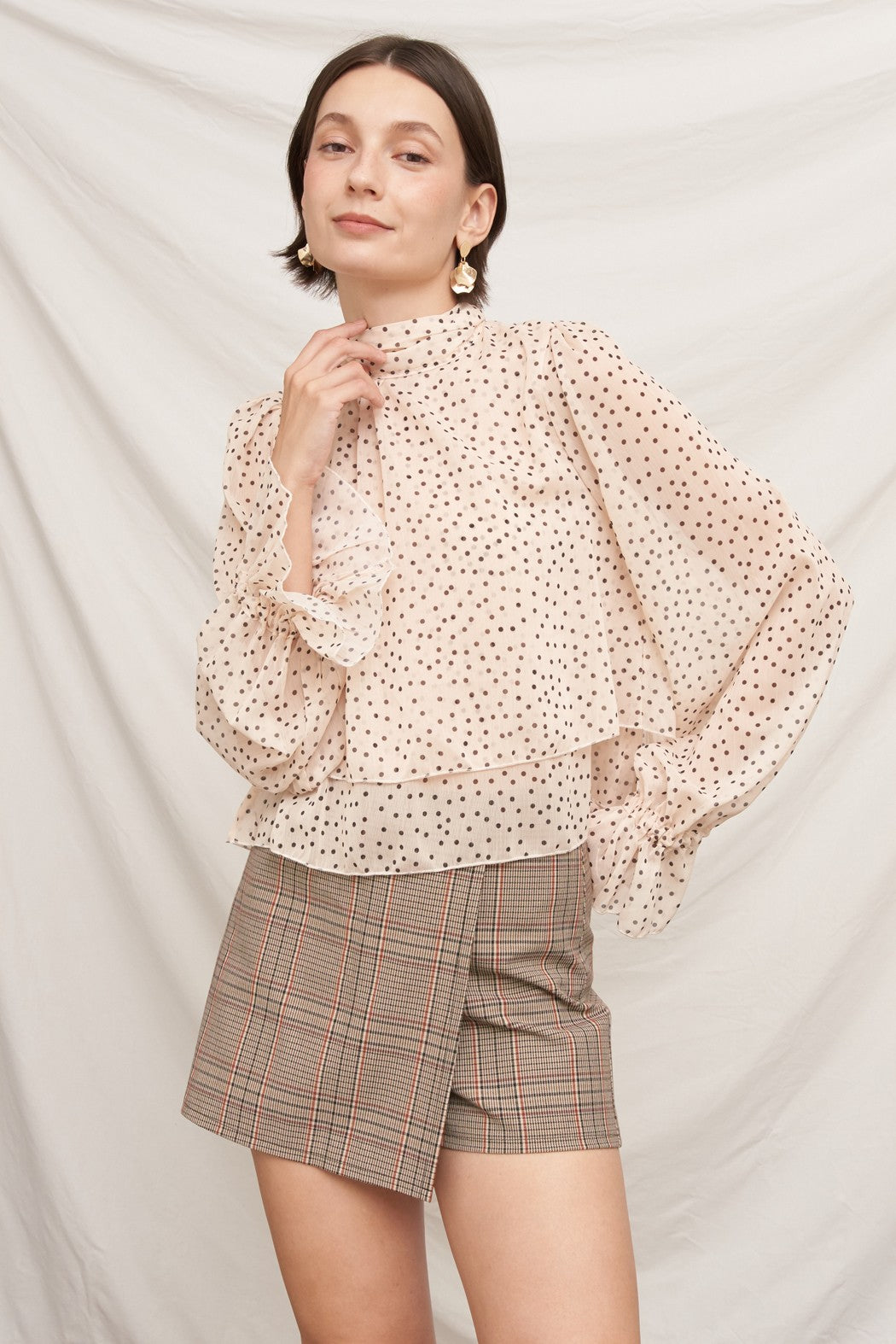 Éclat Polka Dot Tie-Neck Blouse in Cream