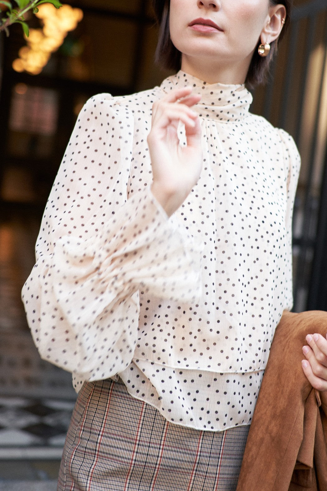 Éclat Polka Dot Tie-Neck Blouse in Cream