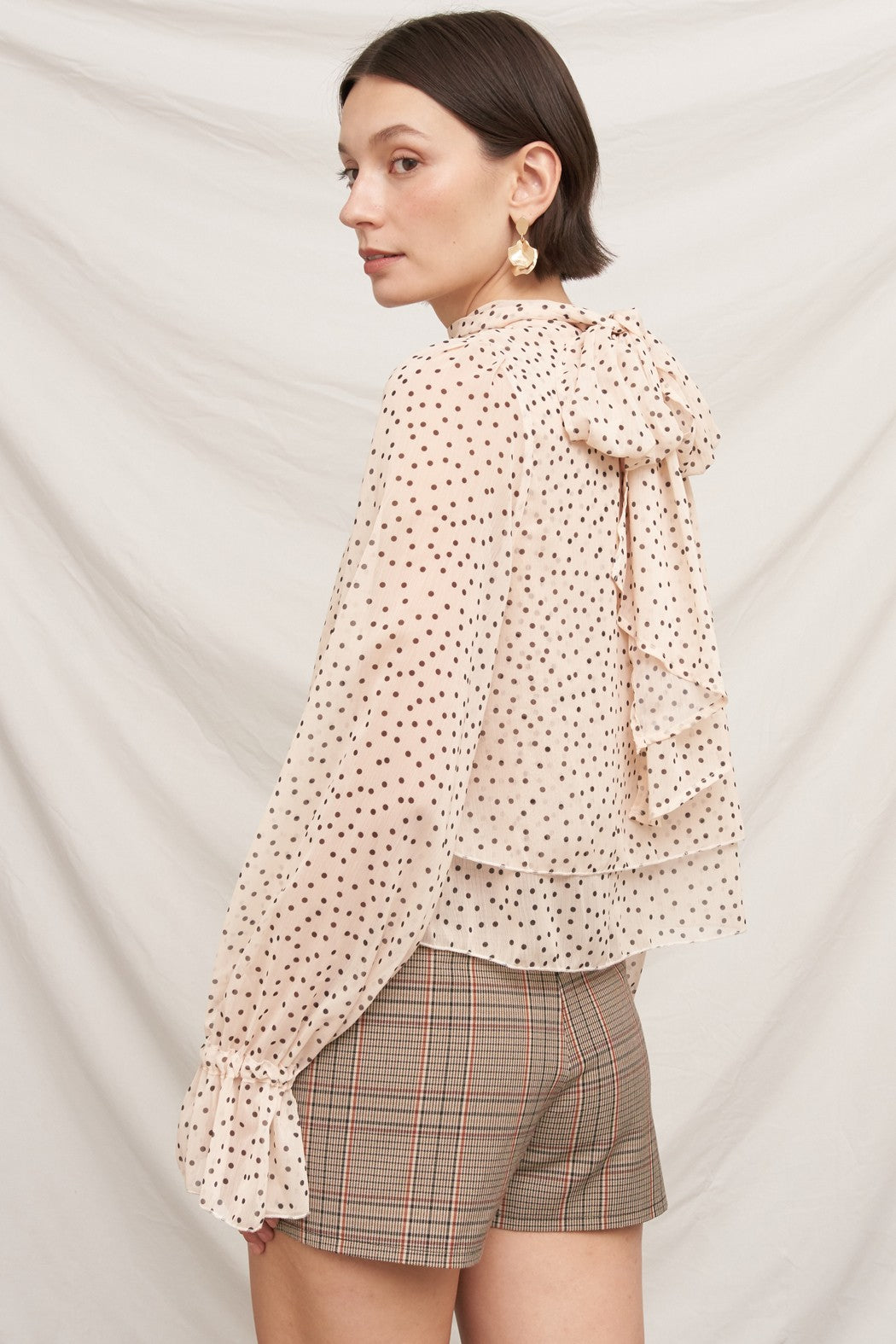 Éclat Polka Dot Tie-Neck Blouse in Cream