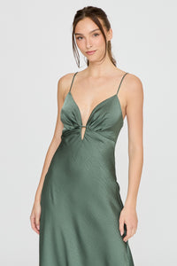 Evangeline Satin Plunge Maxi Dress in Hunter Green