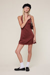 Halter Tie Open Back Scallop Silky Mini Dress Chocolate