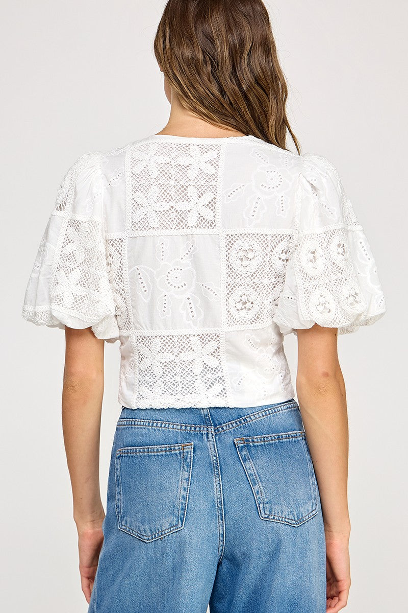 Embroidered Blouse With Tie Front