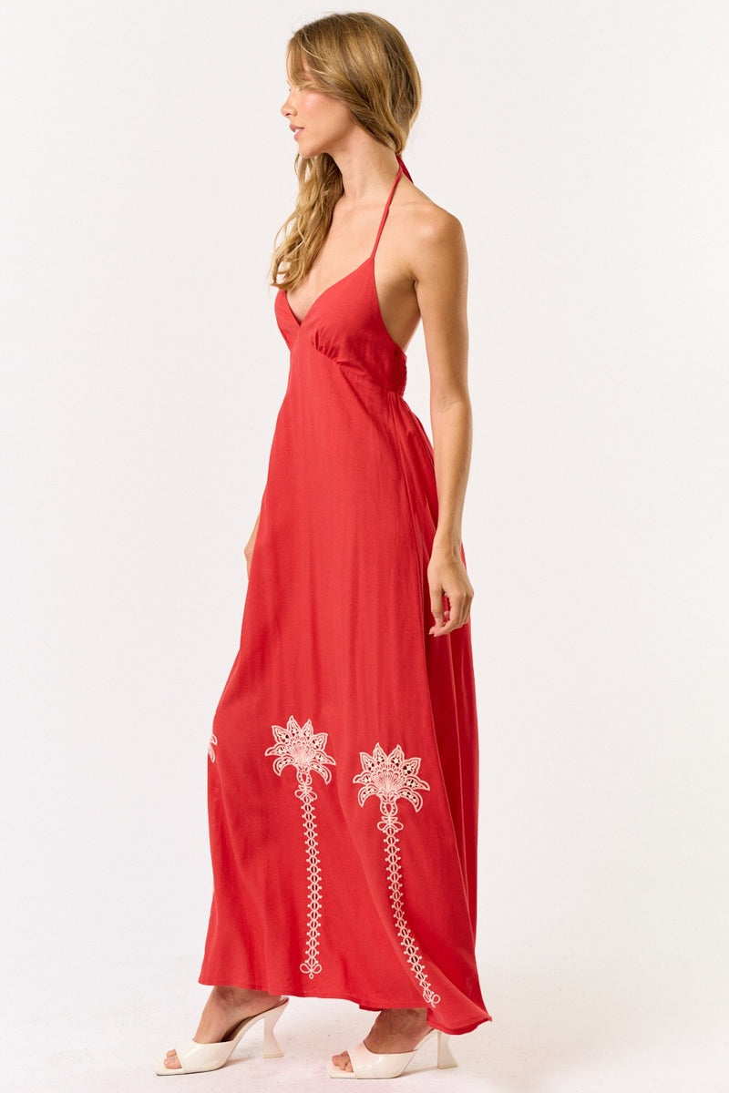Palm Tree Detail Red Dress