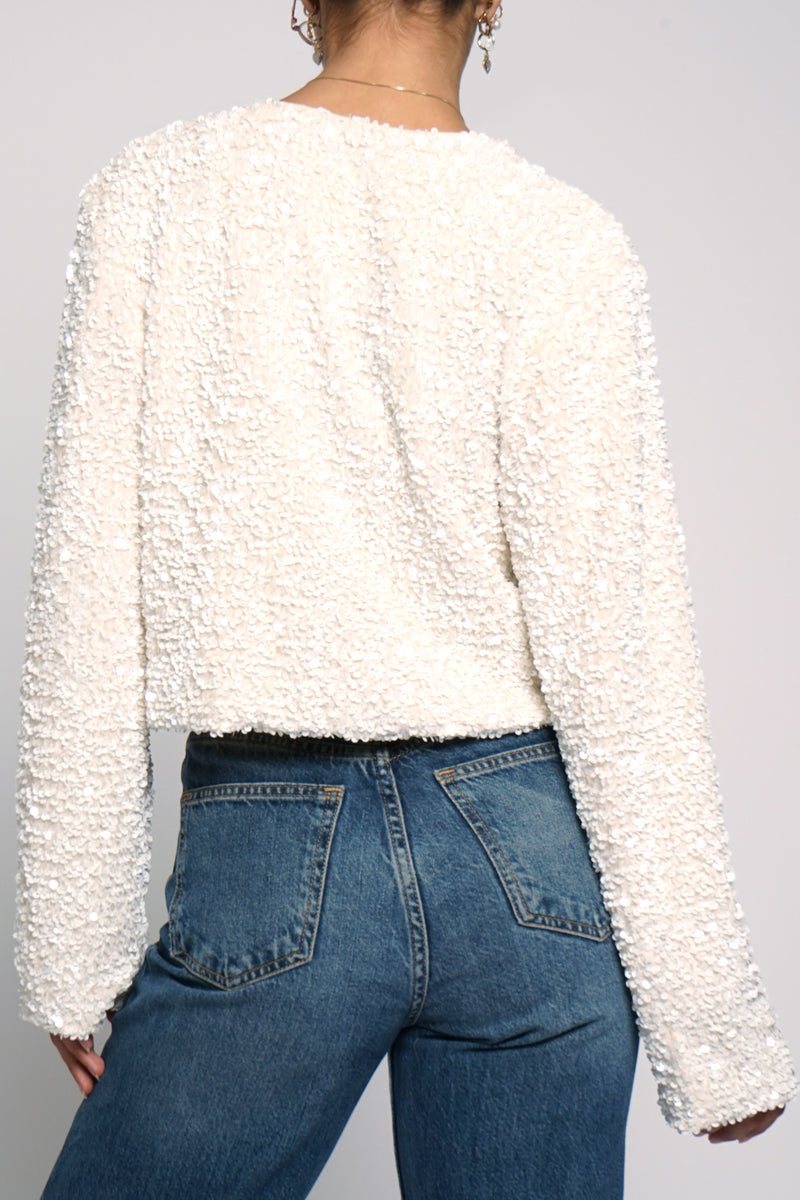 Sequin Bow Jacket in White