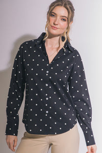 Polka Dot Party Button Down Blouse in Black