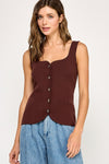 Sweetheart Neck Button Front Top in Chocolate