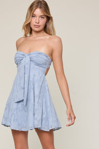 Pale Color Floral Open Back Mini Dress in Light Blue