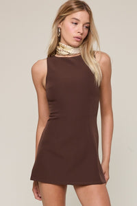Mini Solid Color Dress with Inside Shorts in Chocolate