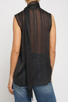 Sheer Stripe Tie Neck Blouse in Black