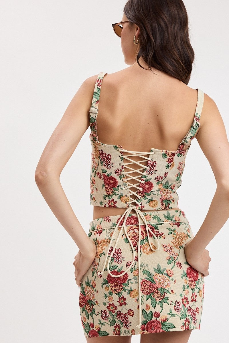 Fleurette Floral Tapestry Crop Top & Mini Skirt Set