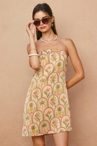 Tropical Print Satin Mini Dress