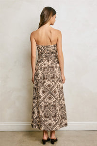 Bali Tropical Print Strapless Belted Maxi Dress