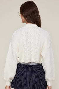 Puff Sleeve Crop Cardigan Sweater in Ivory